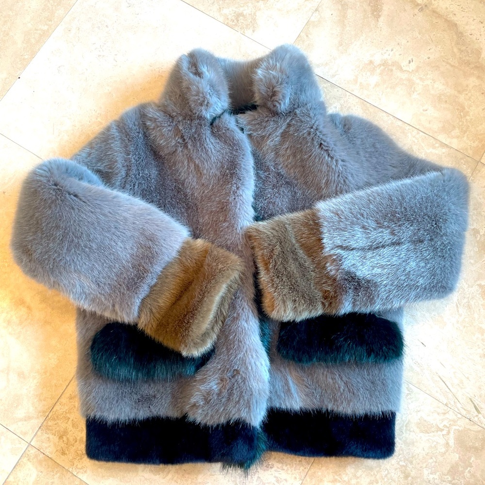 Faux fur anthropologie coat by molliolli with colored accents